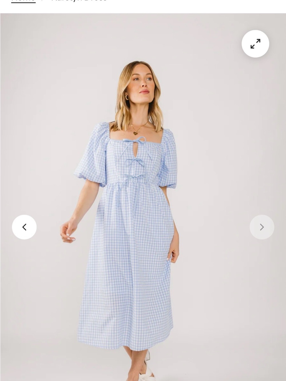 vestique Light Blue Gingham Puff-Sleeve Midi Dress